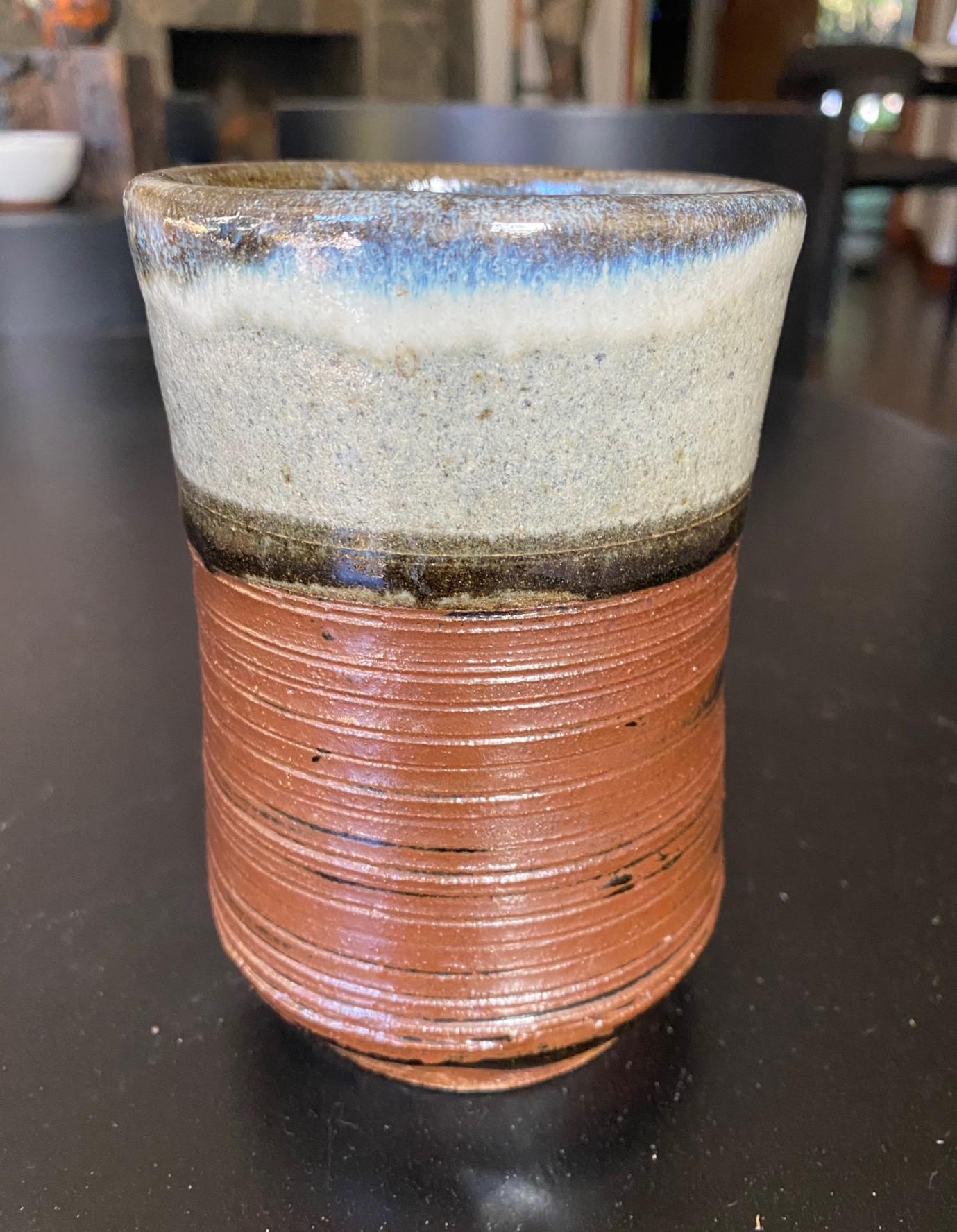 Japanese Shoji Hamada Mingei Kakiyu Kaki Nuka Glaze Flower Vase With Original Signed Box For Sale