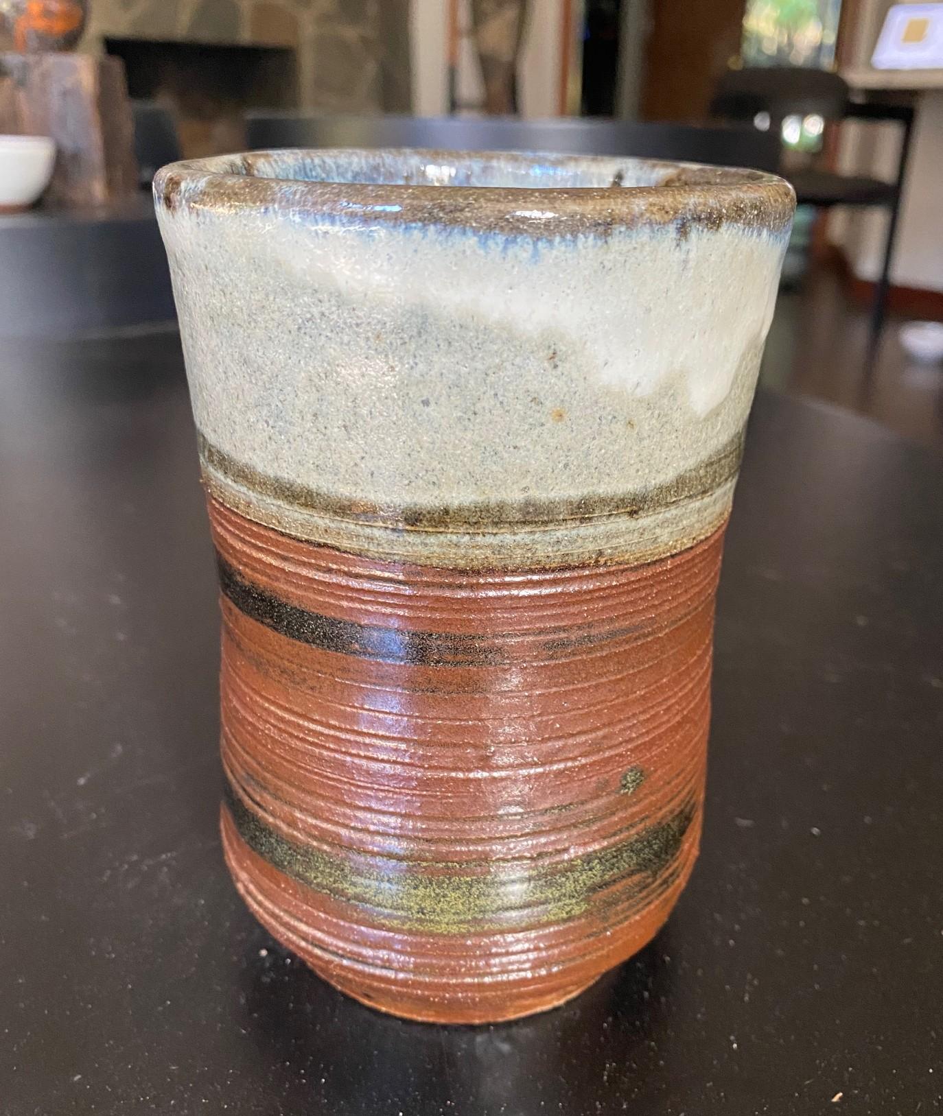Glazed Shoji Hamada Mingei Kakiyu Kaki Nuka Glaze Flower Vase With Original Signed Box For Sale