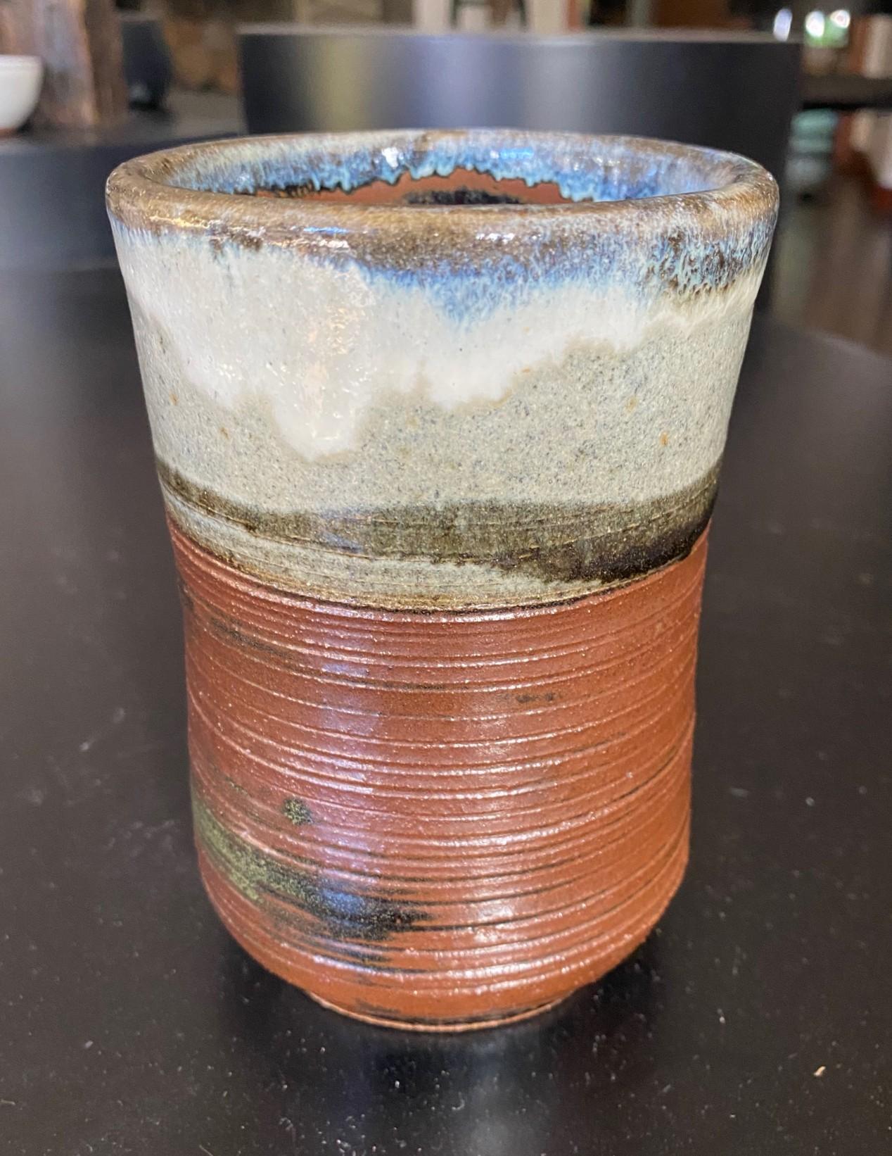 20th Century Shoji Hamada Mingei Kakiyu Kaki Nuka Glaze Flower Vase With Original Signed Box For Sale