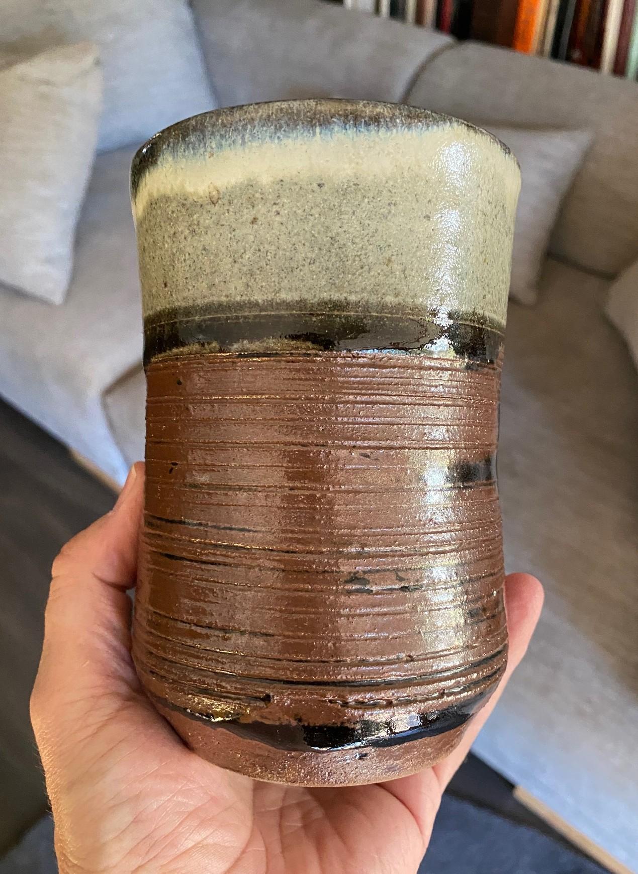 Shoji Hamada Mingei Kakiyu Kaki Nuka Glaze Flower Vase With Original Signed Box For Sale 1