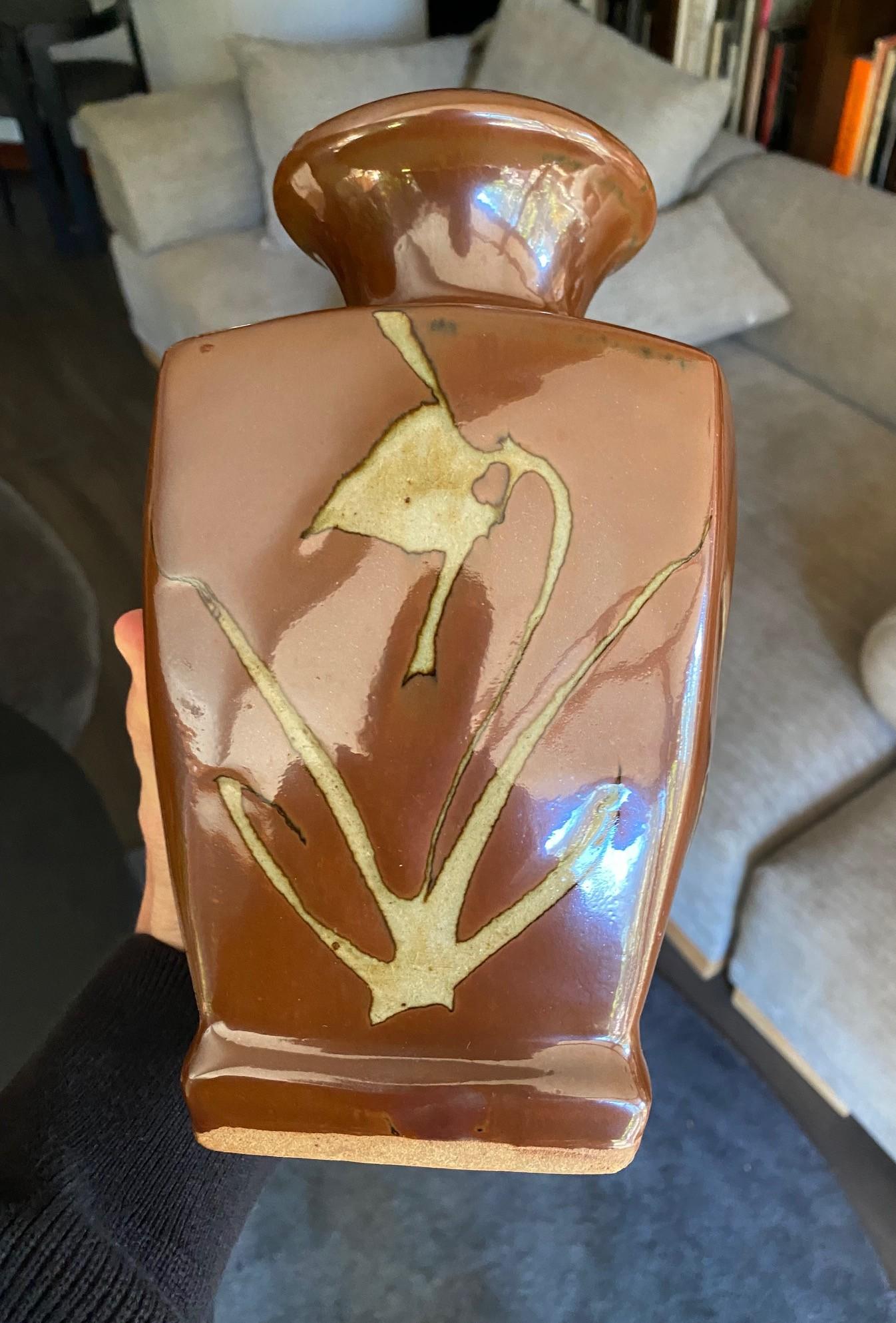 Vase Shoji Hamada Mingei Kakiyu Kaki à glaçure persane signé et scellé d'origine en vente 2