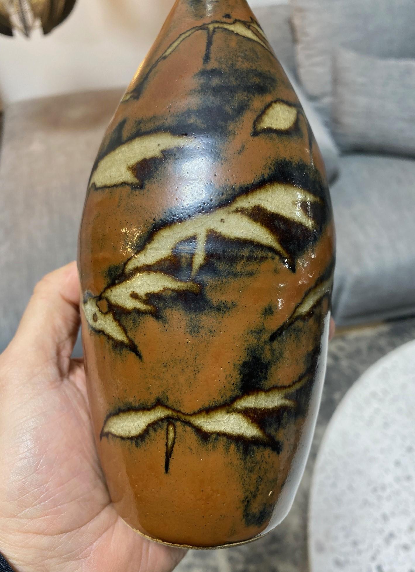 Shoji Hamada Mingei Kakiyu Kaki Persimmon Glaze Vase Original Signed Sealed Box For Sale 2