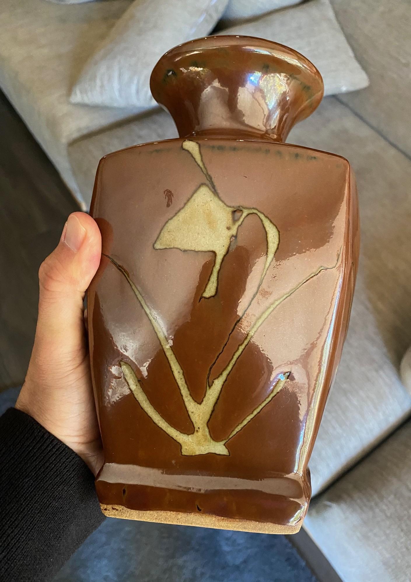 Vase Shoji Hamada Mingei Kakiyu Kaki à glaçure persane signé et scellé d'origine en vente 5