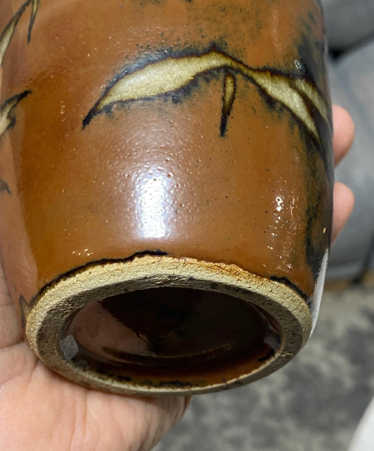 Shoji Hamada Mingei Kakiyu Kaki Persimmon Glaze Vase Original Signed Sealed Box For Sale 6