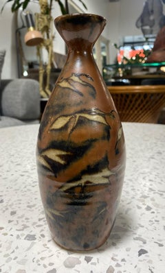 Shoji Hamada Mingei Kakiyu Kaki Persimmon Glaze Vase Original Signed Sealed Box