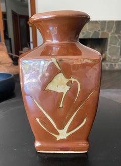 Shoji Hamada Mingei Kakiyu Kaki Jarrón de esmalte caqui Original Firmado Caja sellada