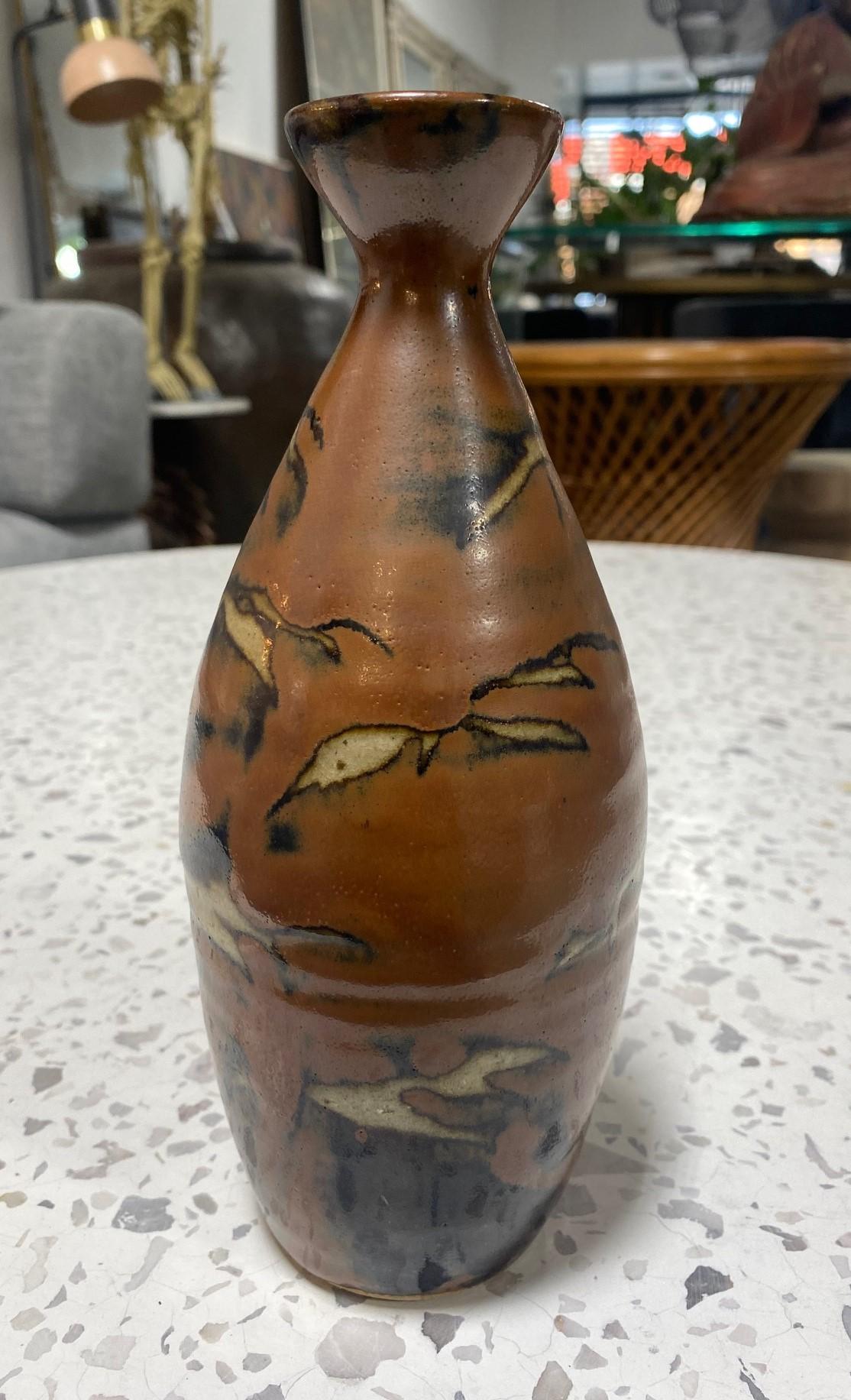 Shoji Hamada Mingei Kakiyu Kaki Persimmon-Glasur-Vase Original signiert Siegelverpackung (Showa) im Angebot