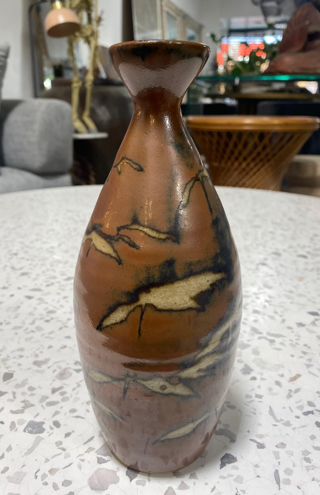 Shoji Hamada Mingei Kakiyu Kaki Persimmon-Glasur-Vase Original signiert Siegelverpackung (Japanisch) im Angebot