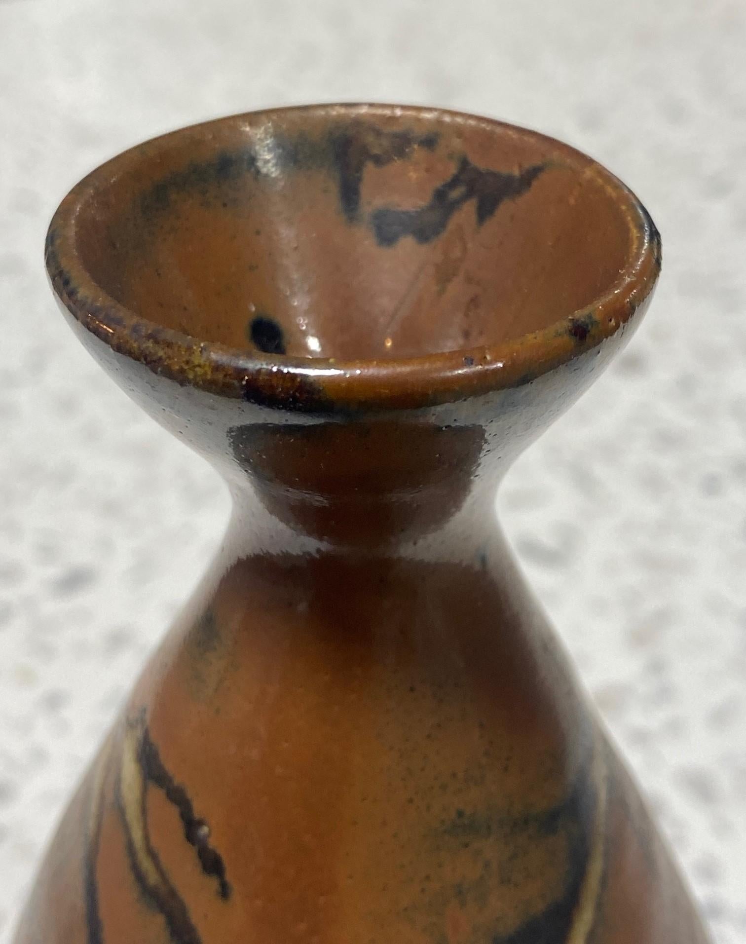 Glazed Shoji Hamada Mingei Kakiyu Kaki Persimmon Glaze Vase Original Signed Sealed Box For Sale