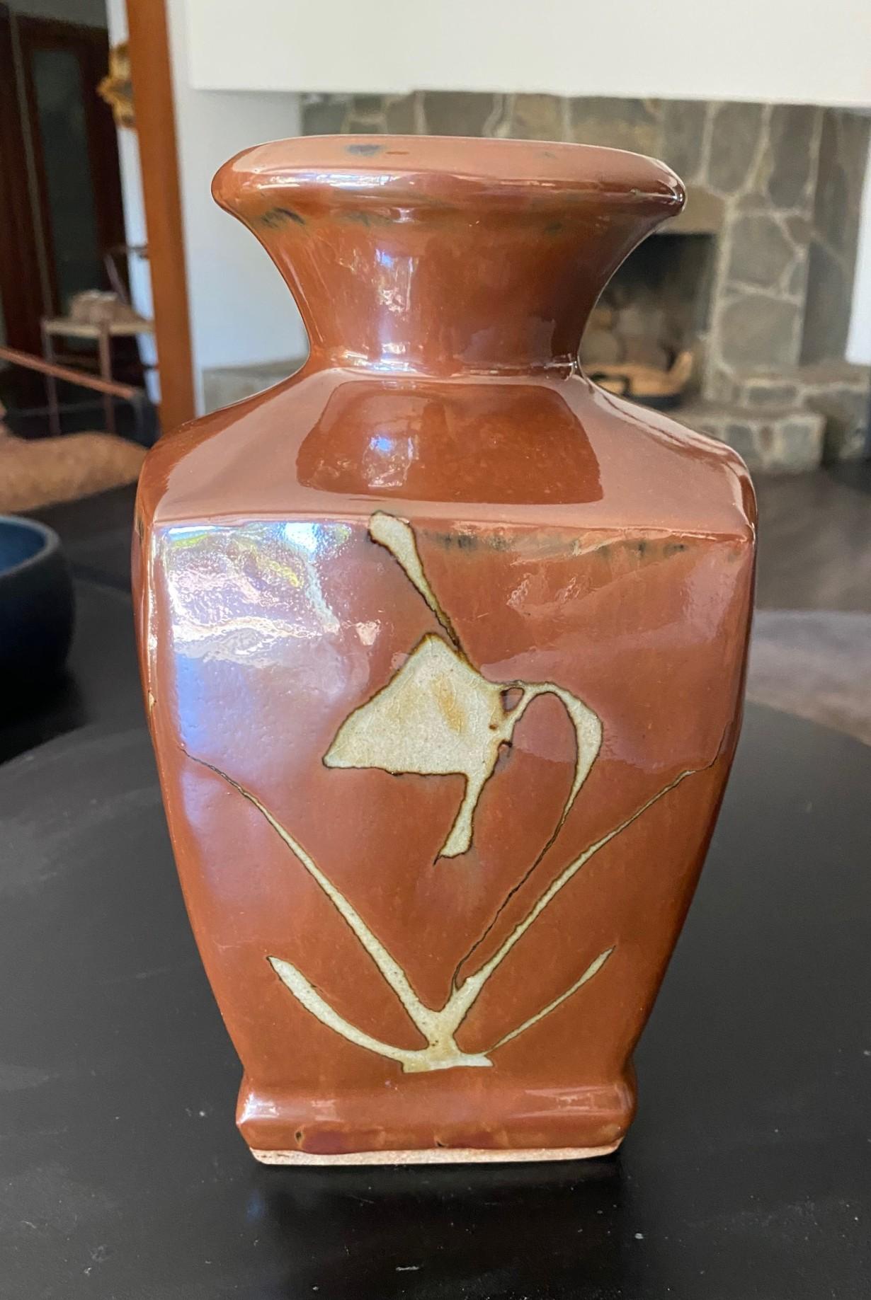 Vase Shoji Hamada Mingei Kakiyu Kaki à glaçure persane signé et scellé d'origine Bon état - En vente à Studio City, CA