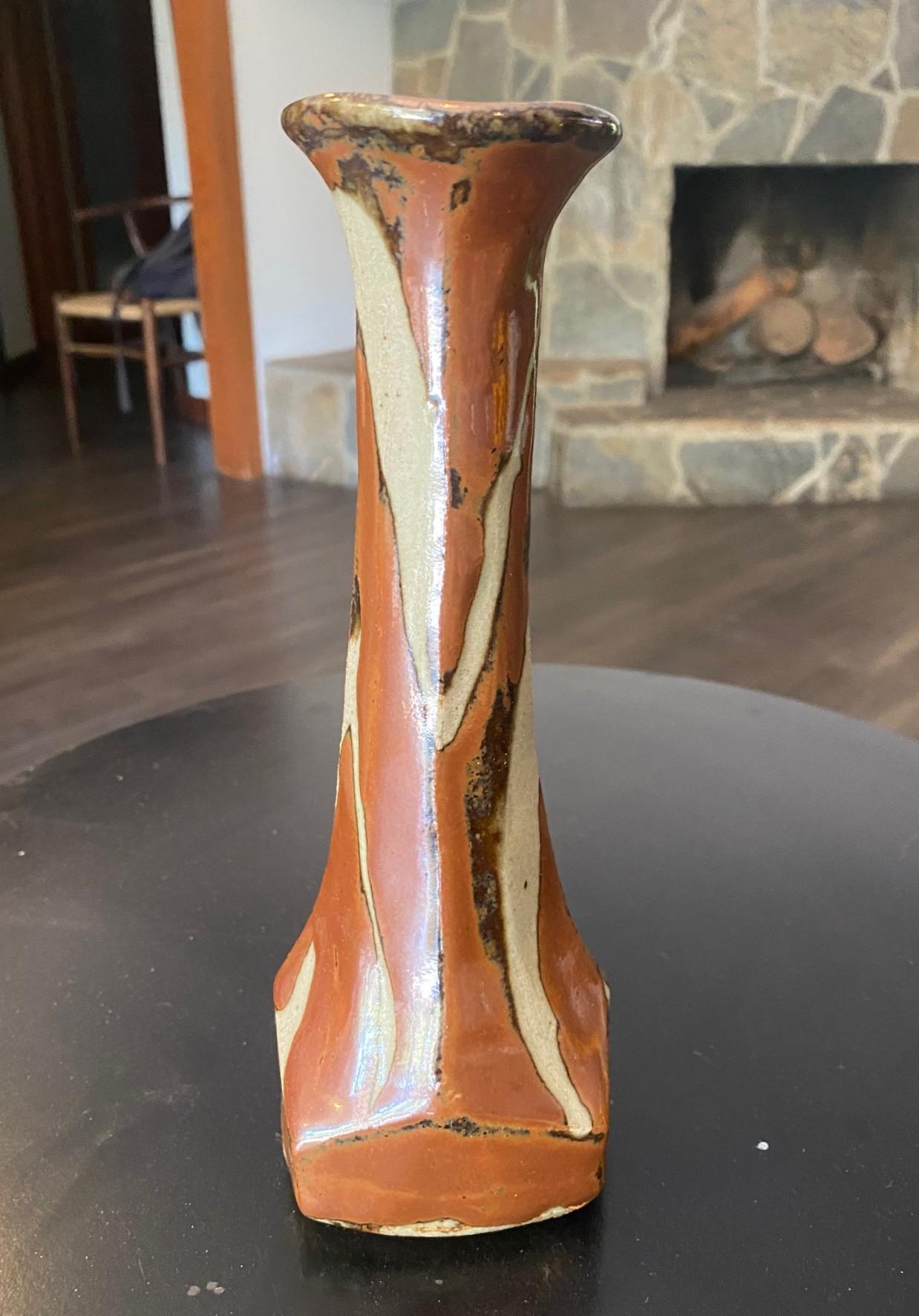 Vase Shoji Hamada Mingei Kakiyu Kaki à glaçure persane signé et scellé d'origine Bon état - En vente à Studio City, CA
