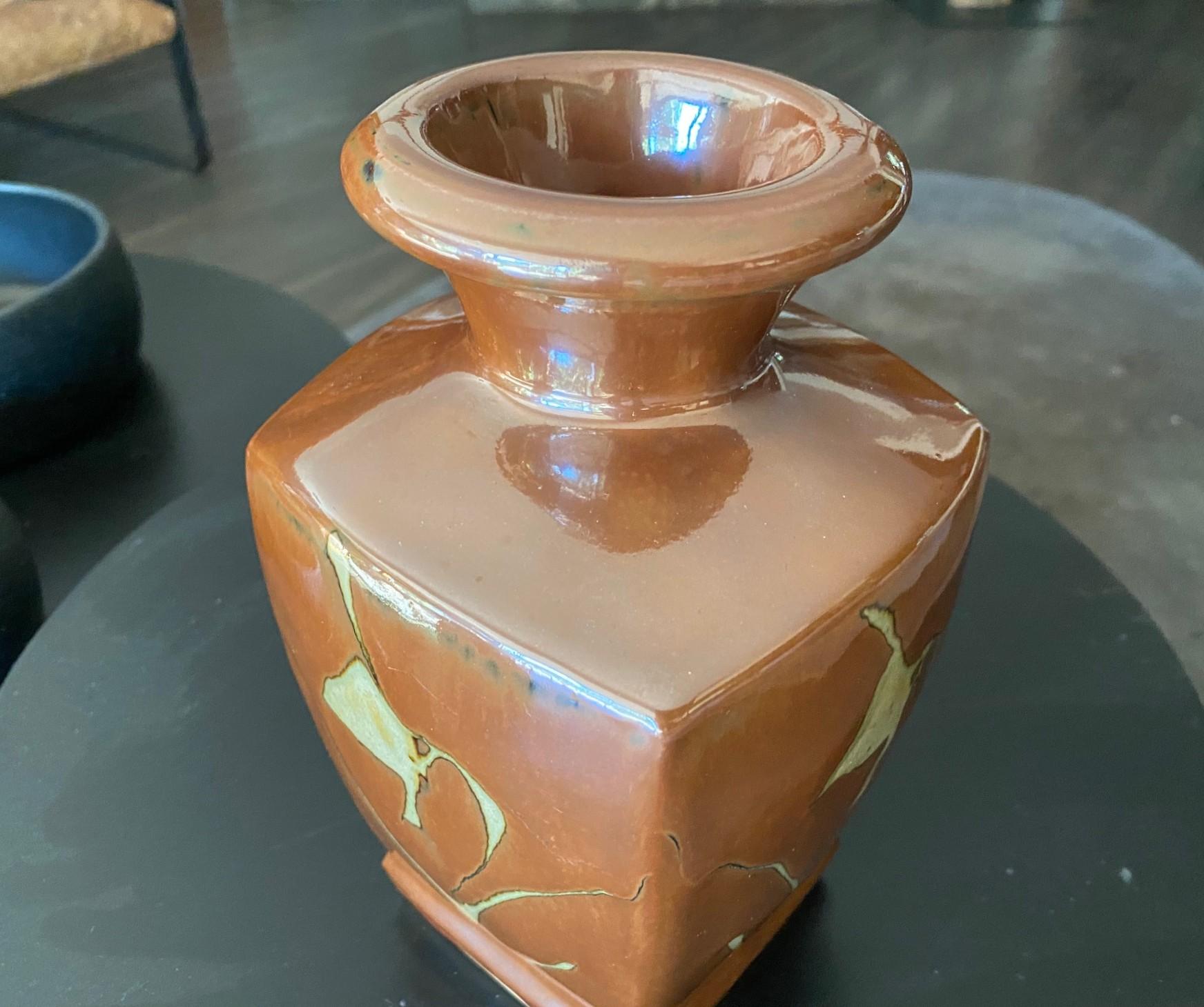 Poteries Vase Shoji Hamada Mingei Kakiyu Kaki à glaçure persane signé et scellé d'origine en vente
