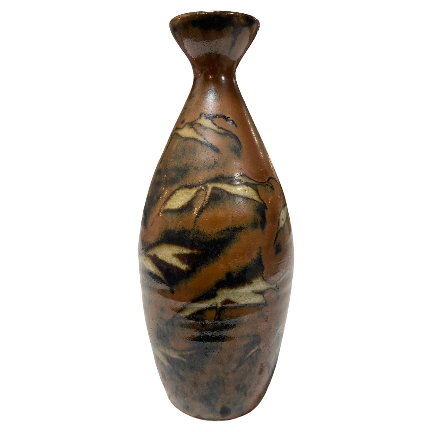 Shoji Hamada Mingei Kakiyu Kaki Persimmon Glaze Vase Original Signed Sealed Box For Sale