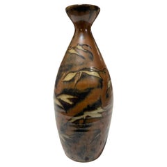 Retro Shoji Hamada Mingei Kakiyu Kaki Persimmon Glaze Vase Original Signed Sealed Box