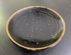 Shoji Hamada Mingei Mashiko Pottery Large Black Glaze Plate Bowl with Noted Box