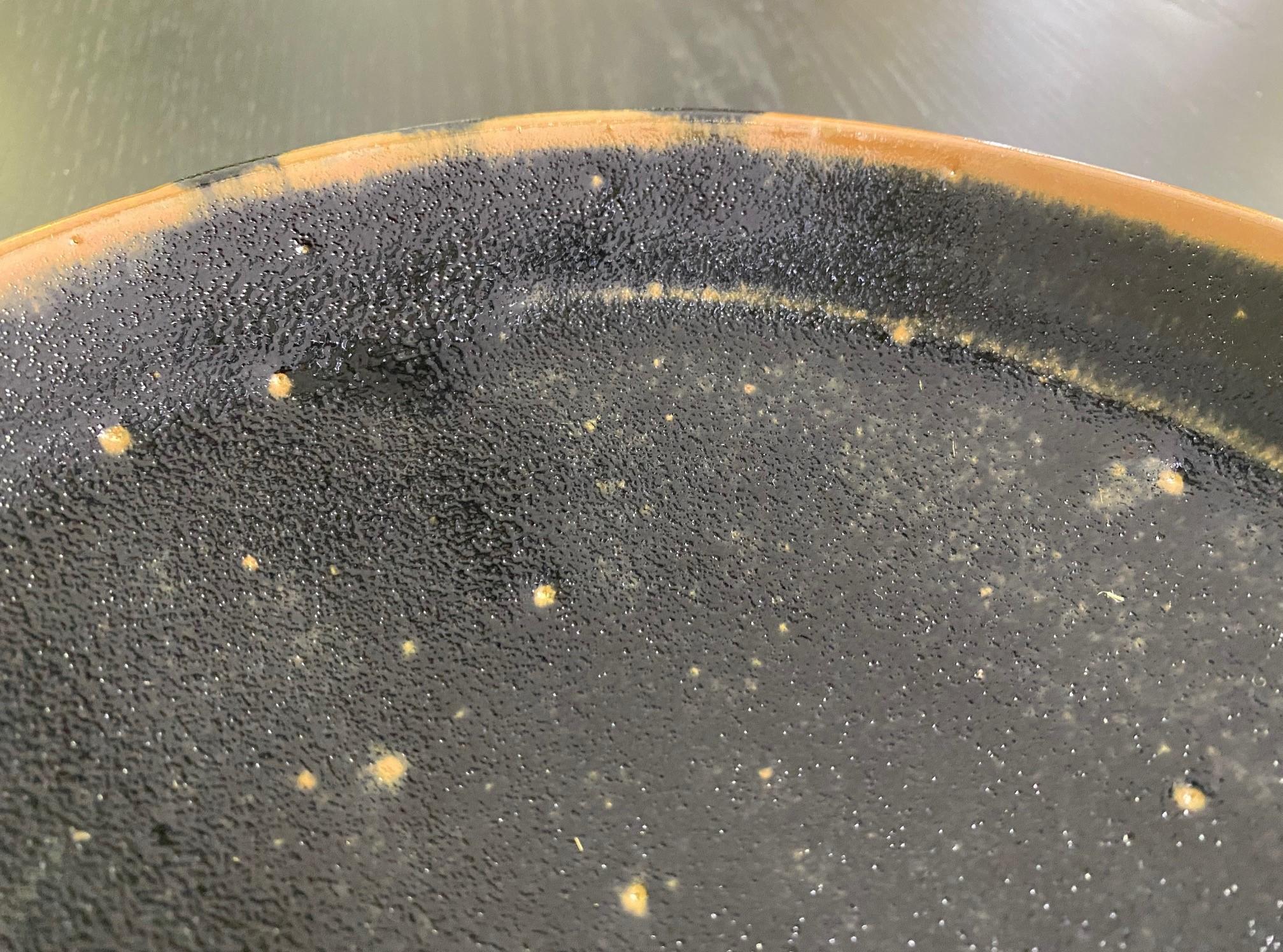 Glazed Shoji Hamada Mingei Mashiko Pottery Large Black Glaze Plate Bowl with Noted Box