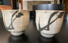 Shoji Hamada Set of Japanese Mingei Pottery Yunomi Tea Cups & Signed Sealed Box