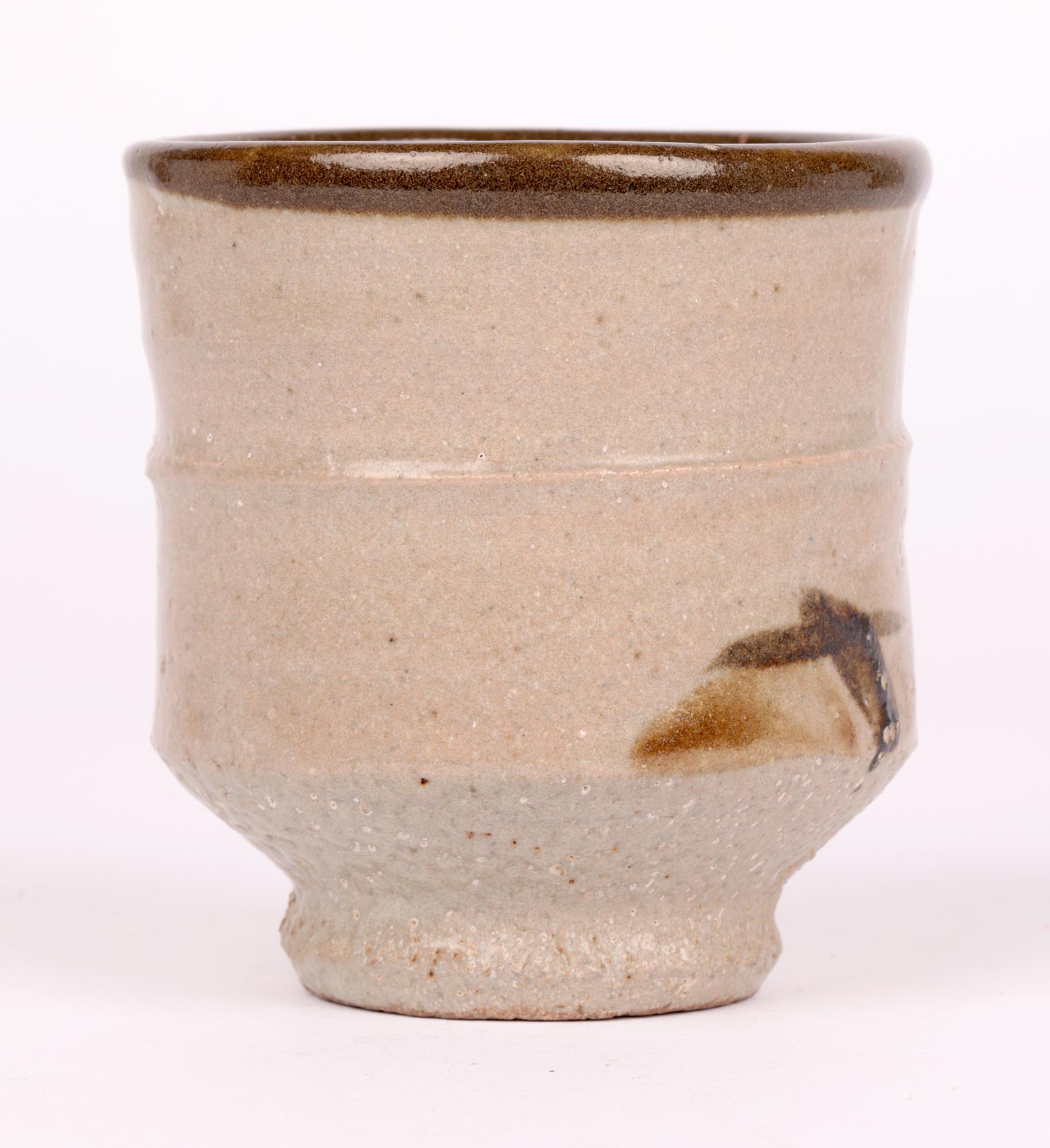 Mid-20th Century Shoji Hamada Studio Pottery Yunomi with Brushed Design For Sale