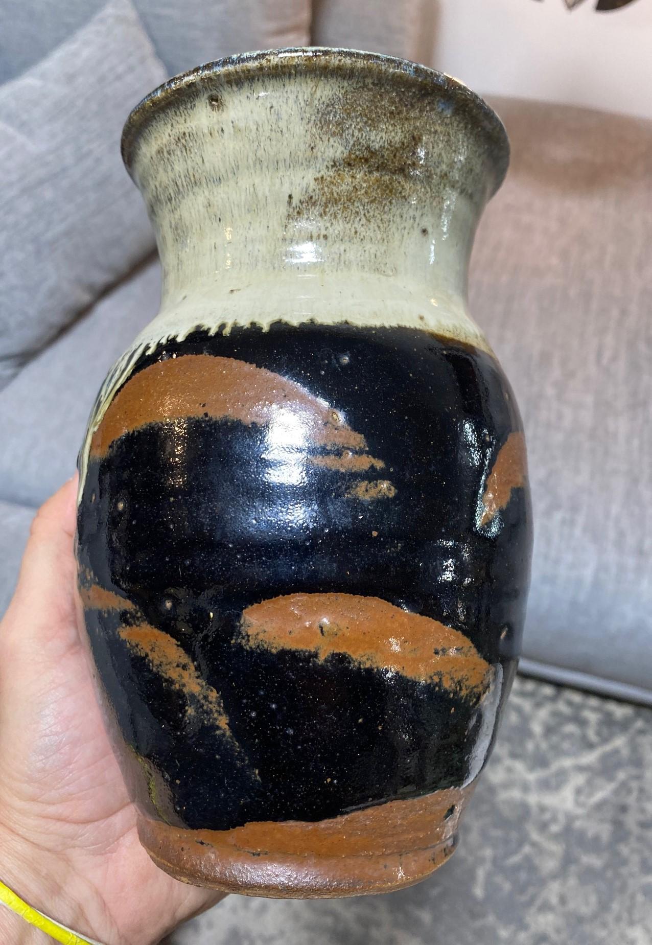 Shoji Hamada Tenmoku Kaki und Nuka-Glasur-Vase mit Original signiert und Markenschachtel im Angebot 5