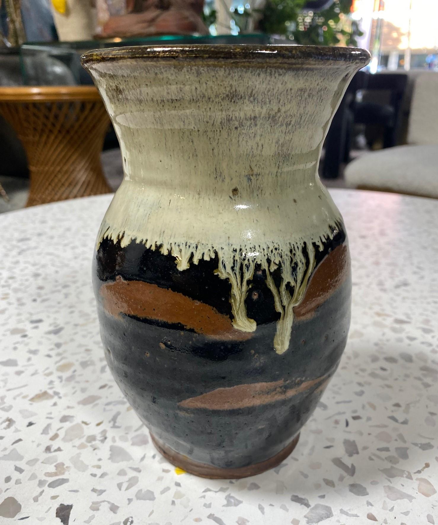 Shoji Hamada Tenmoku Kaki und Nuka-Glasur-Vase mit Original signiert und Markenschachtel (Japanisch) im Angebot