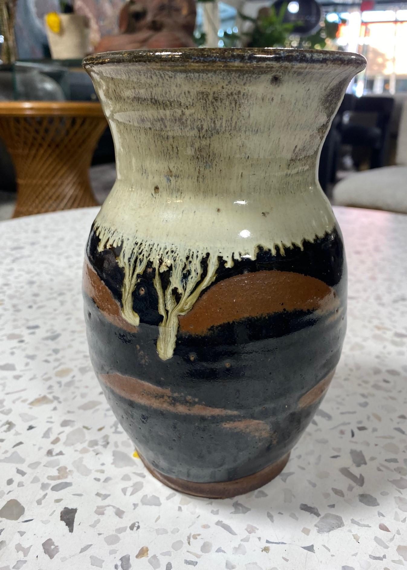 Shoji Hamada Tenmoku Kaki und Nuka-Glasur-Vase mit Original signiert und Markenschachtel (Glasiert) im Angebot