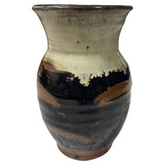 Shoji Hamada Tenmoku Kaki And Nuka Glaze Vase With Original Signed Branded Box