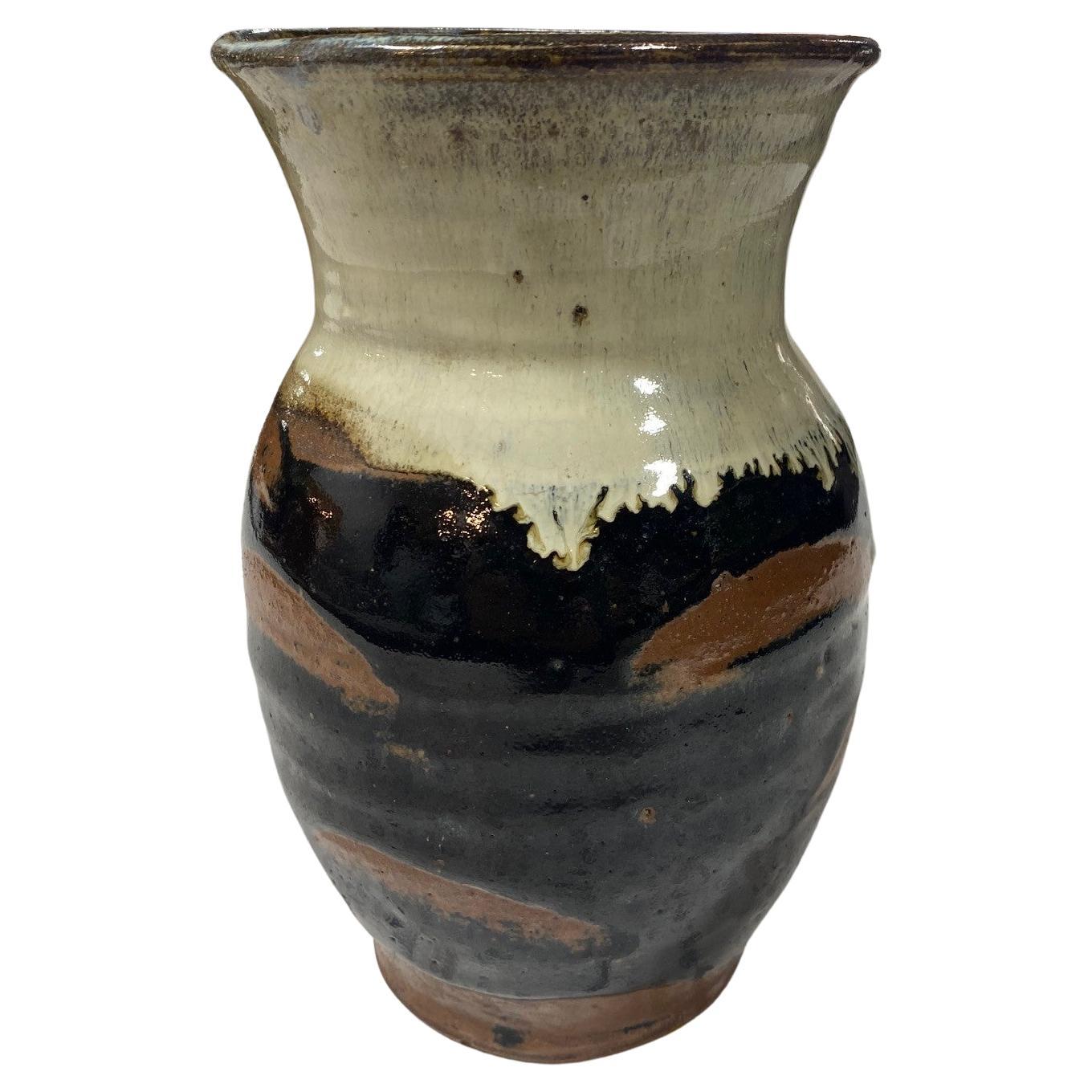 Shoji Hamada Tenmoku Kaki And Nuka Glaze Vase With Original Signed Branded Box For Sale