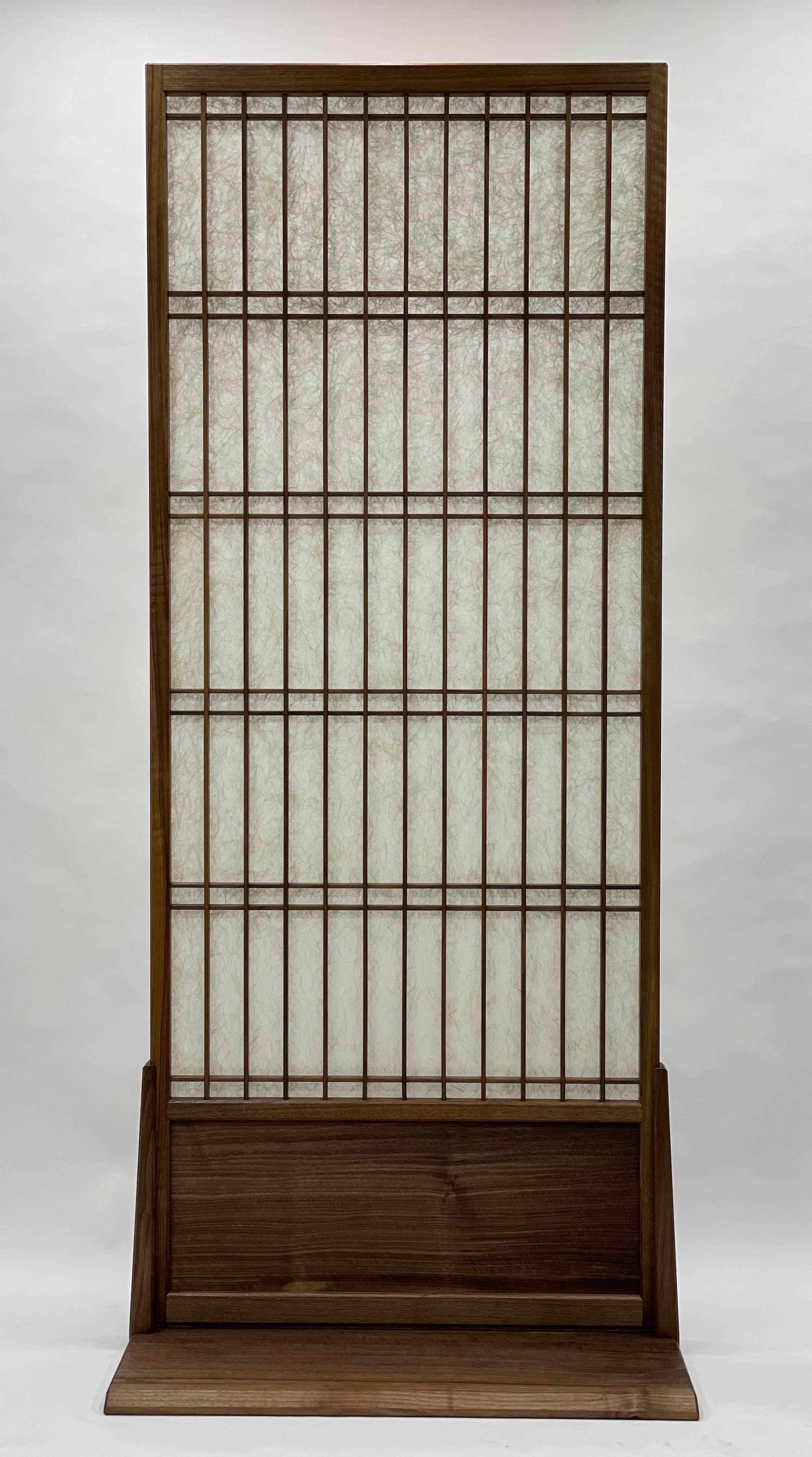 Contemporary Shoji Privacy Screen in Walnut with Washi, Room Divider For Sale