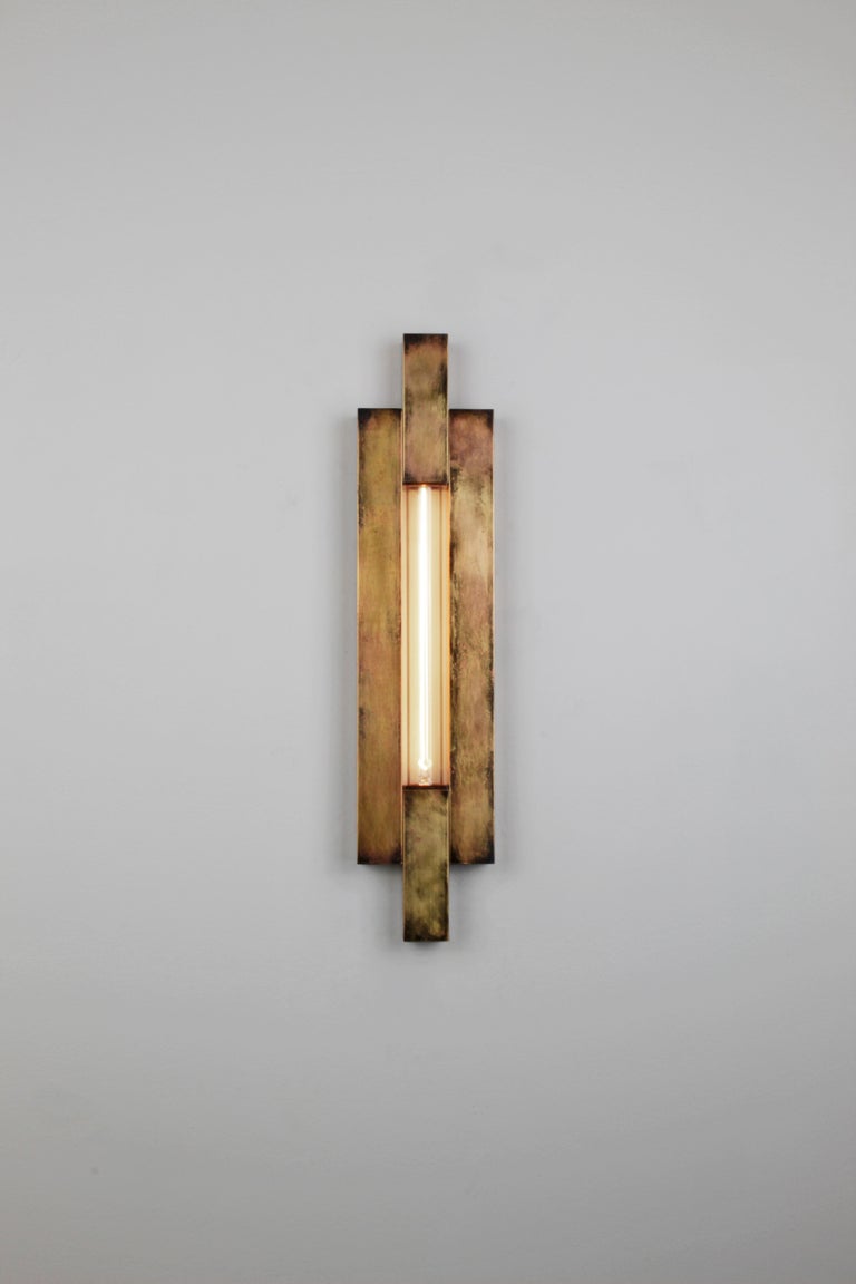 Minimalist Daikon Studio / Shoji Sconce / Minimal Modern Brass Black Wall Light For Sale