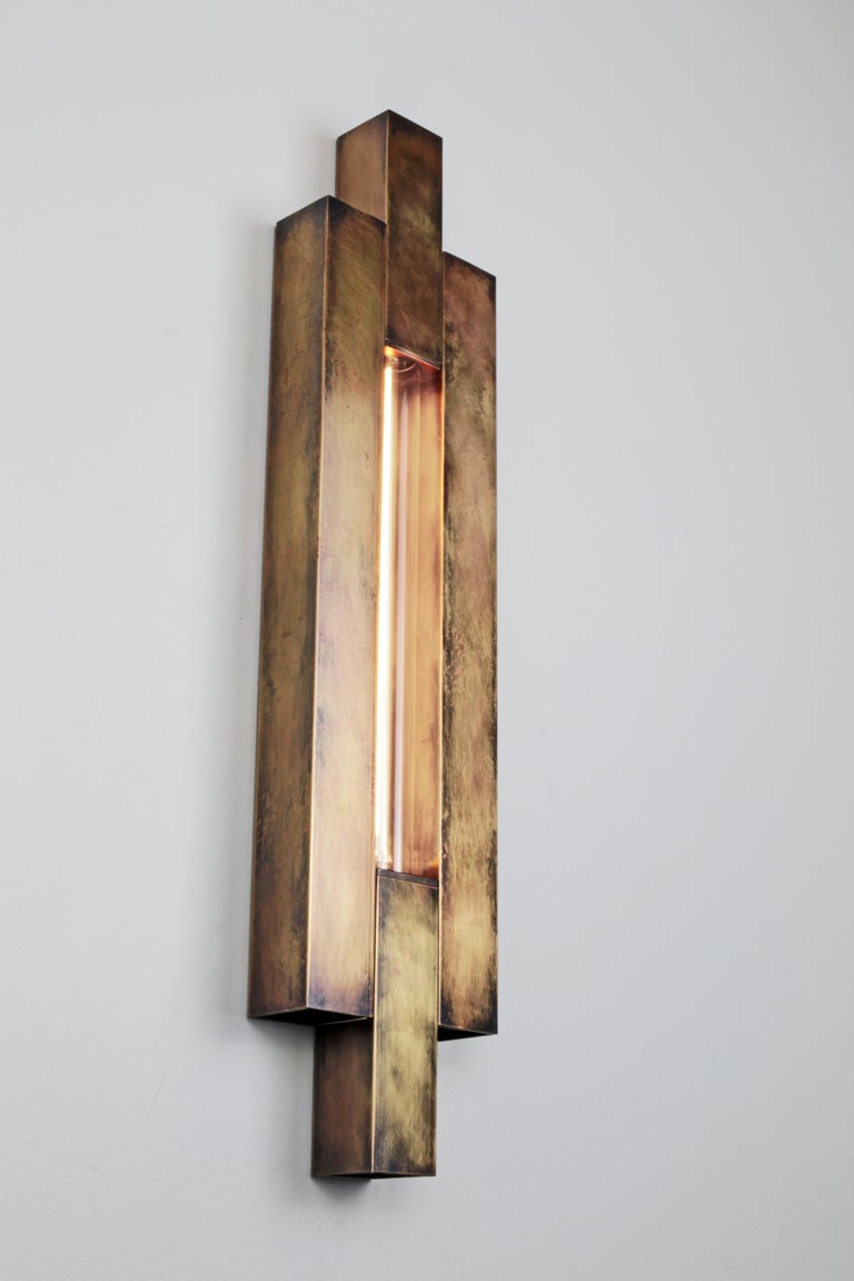 American Daikon Studio / Shoji Sconce / Minimal Modern Brass Black Wall Light For Sale