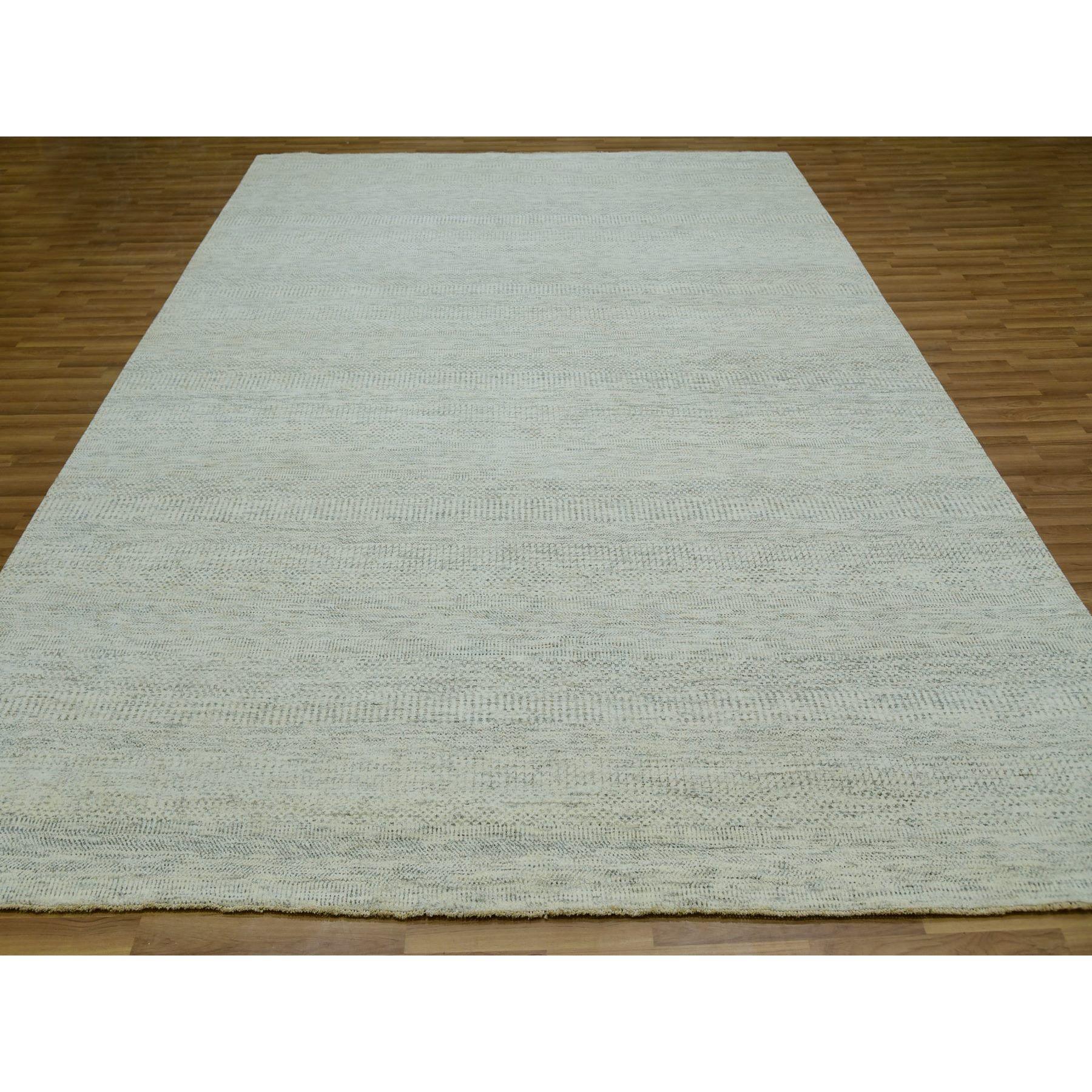 Indian Shoji White Hand Knotted All Wool Modern Grass Design Oriental Rug 9'2