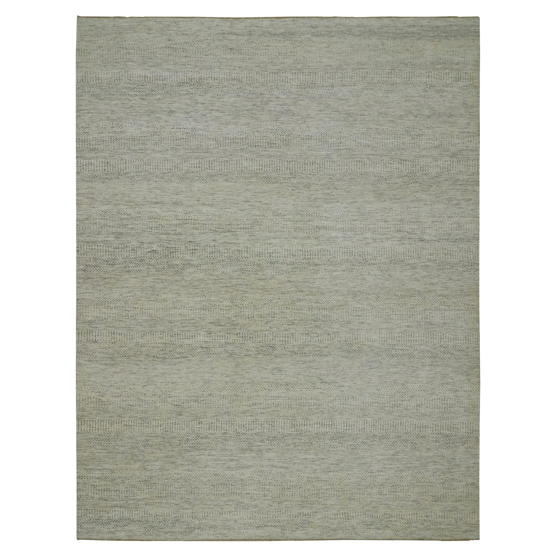 Shoji White Hand Knotted All Wool Modern Grass Design Oriental Rug 9'2" x 11'10" For Sale