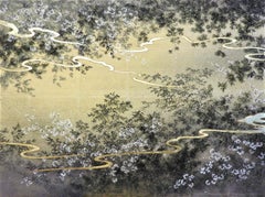"Eastern Wind over Cherry Blossoms" landscape silver gold leaf paper hope floral