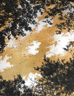 Empathy Towards Things No 5  landscape gold leaf pigment on paper clouds nature
