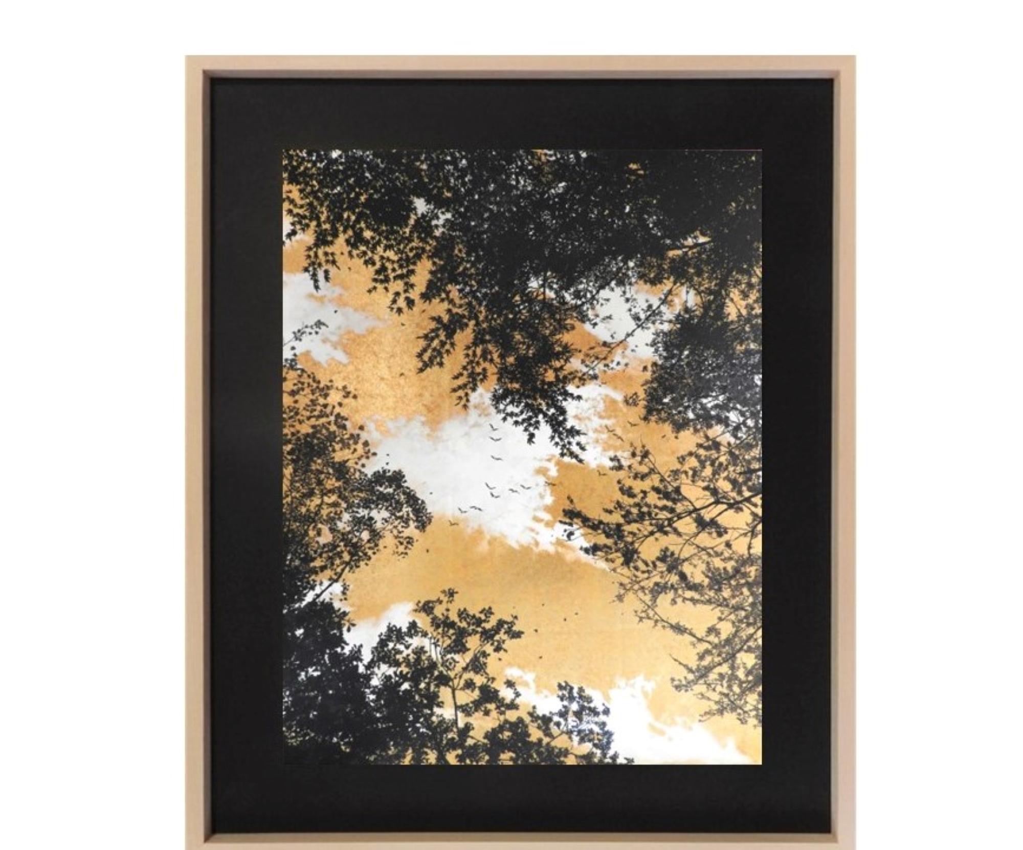Empatia verso le cose n. 6  paesaggio foglia d'oro pigmento su carta nuvole natura 4