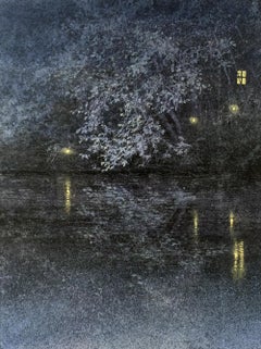 „Nightfall No.2“ Landschaft, Natur, Mineralpigmente, Blattsilber, Ruhe