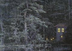 "Nightfall No.3" landscape nature mineral pigments silver leaf tranquility peace