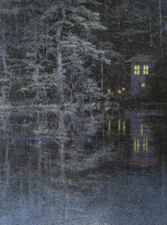„Nightfall No.3“ Landschaft, Natur, Mineralpigmente, Blattsilber, Ruhe