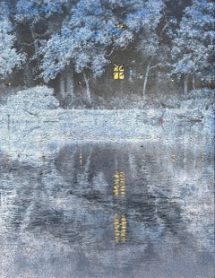 Nightfall in the forest by Shoko Okumura - Japanese-style painting, silver leaf