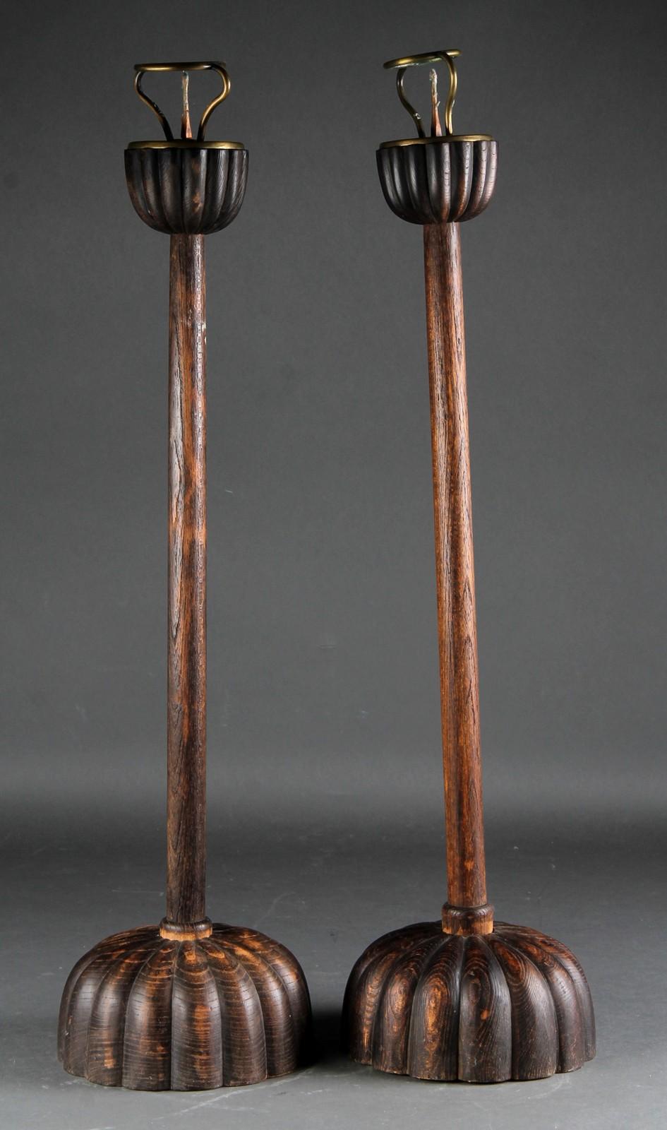 Shokudai Candle Holders of Wood from Japan, Meiji 1868-1912 In Fair Condition For Sale In London, GB