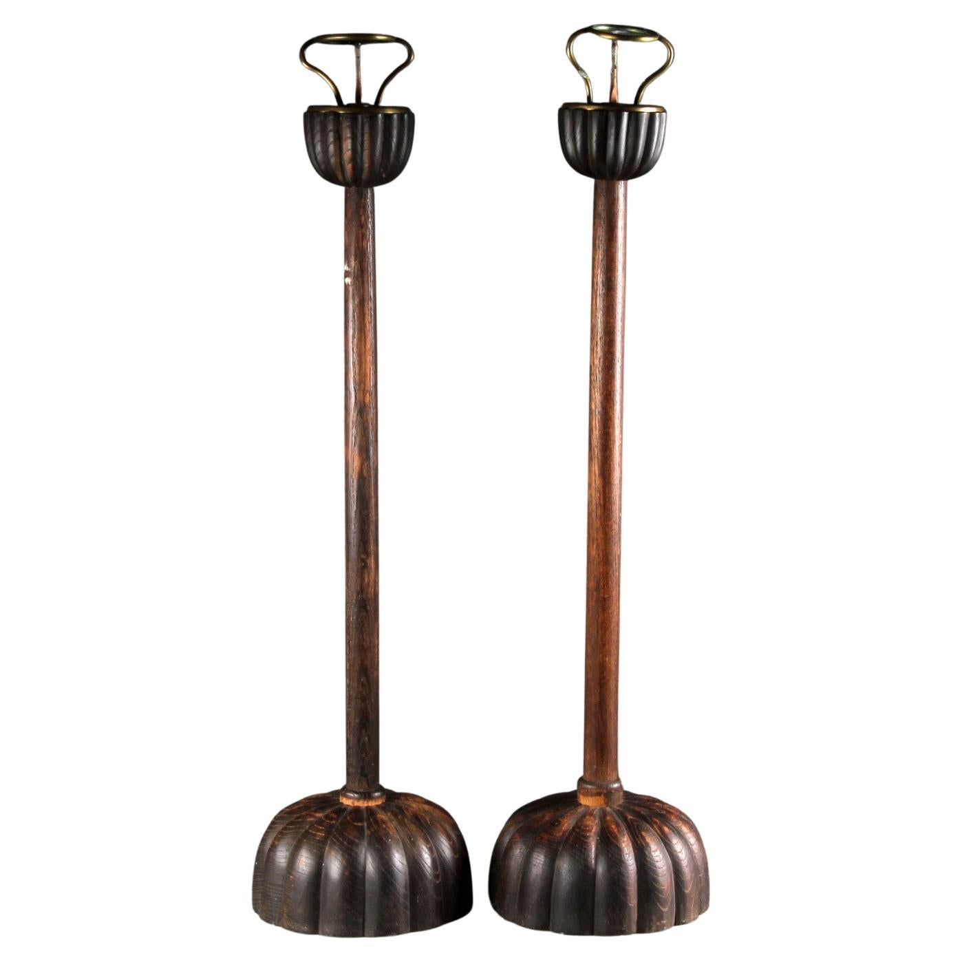 Shokudai Candle Holders of Wood from Japan, Meiji 1868-1912