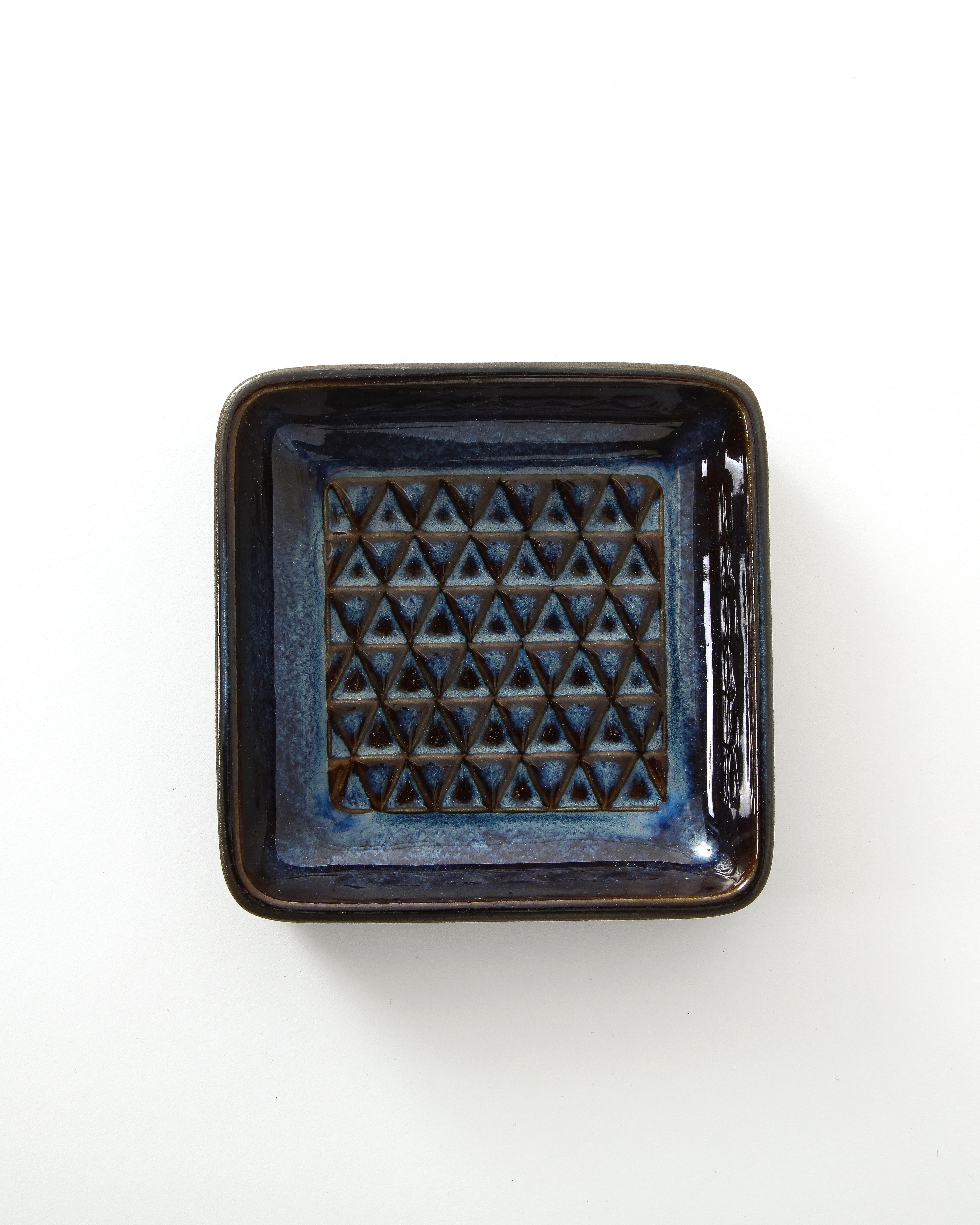 Danish Søholm Blue Ceramic Square Dish, Denmark, 1960s