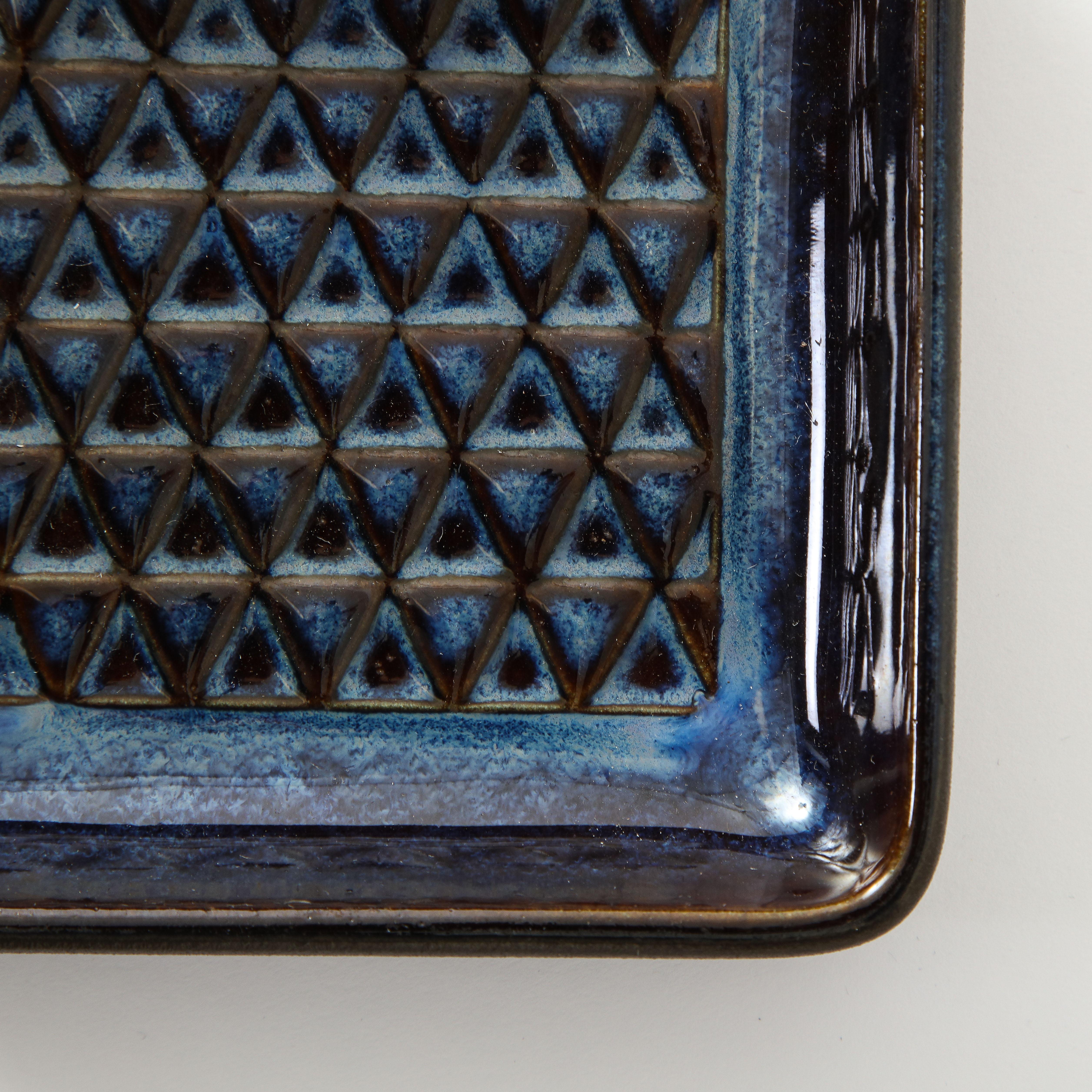 Glazed Søholm Blue Ceramic Square Dish, Denmark, 1960s