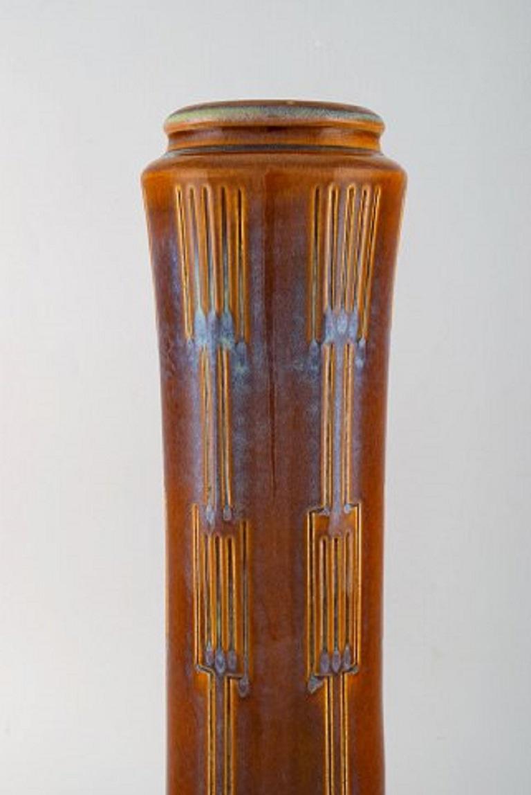 Scandinavian Modern Søholm, Bornholm, Large Cylindrical Vase in Glazed Ceramics, 1960s For Sale