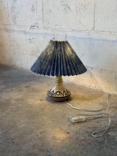 Søholm Ceramic Table Lamp with Pleated Paper Shade Danish Vintage 1970s