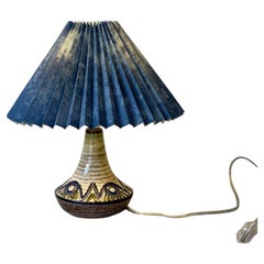 Søholm Ceramic Table Lamp with Pleated Paper Shade Danish Vintage 1970s