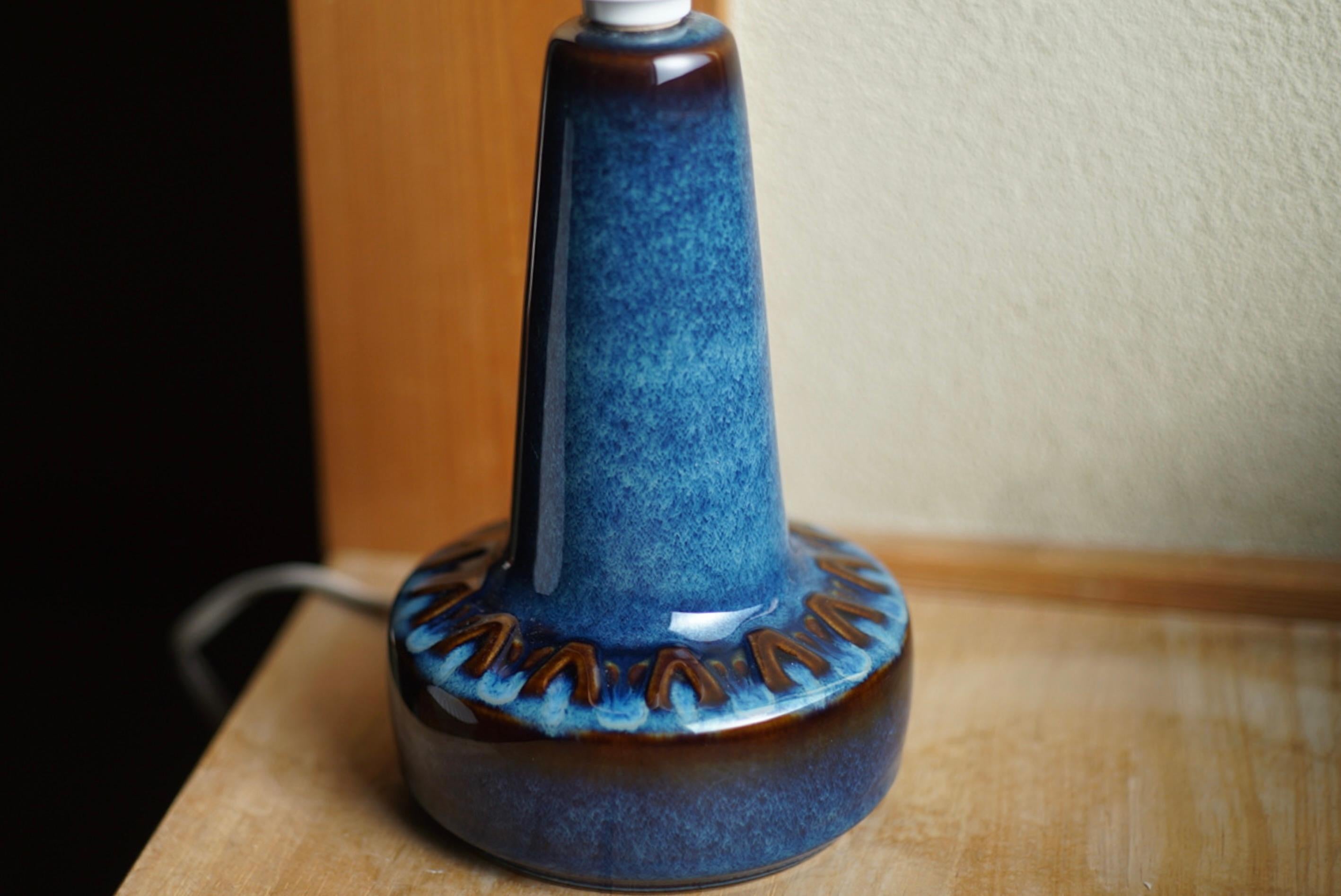 Danish Søholm, Denmark, 1960s, Table Lamp, Glazed Incised Stoneware For Sale