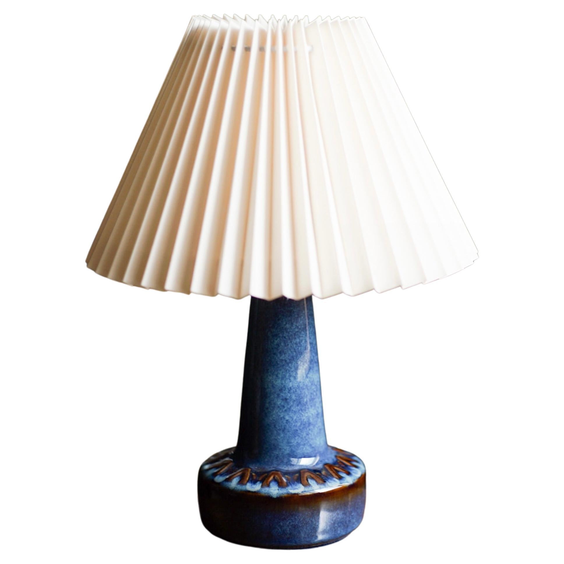 Søholm, Denmark, 1960s, Table Lamp, Glazed Incised Stoneware For Sale