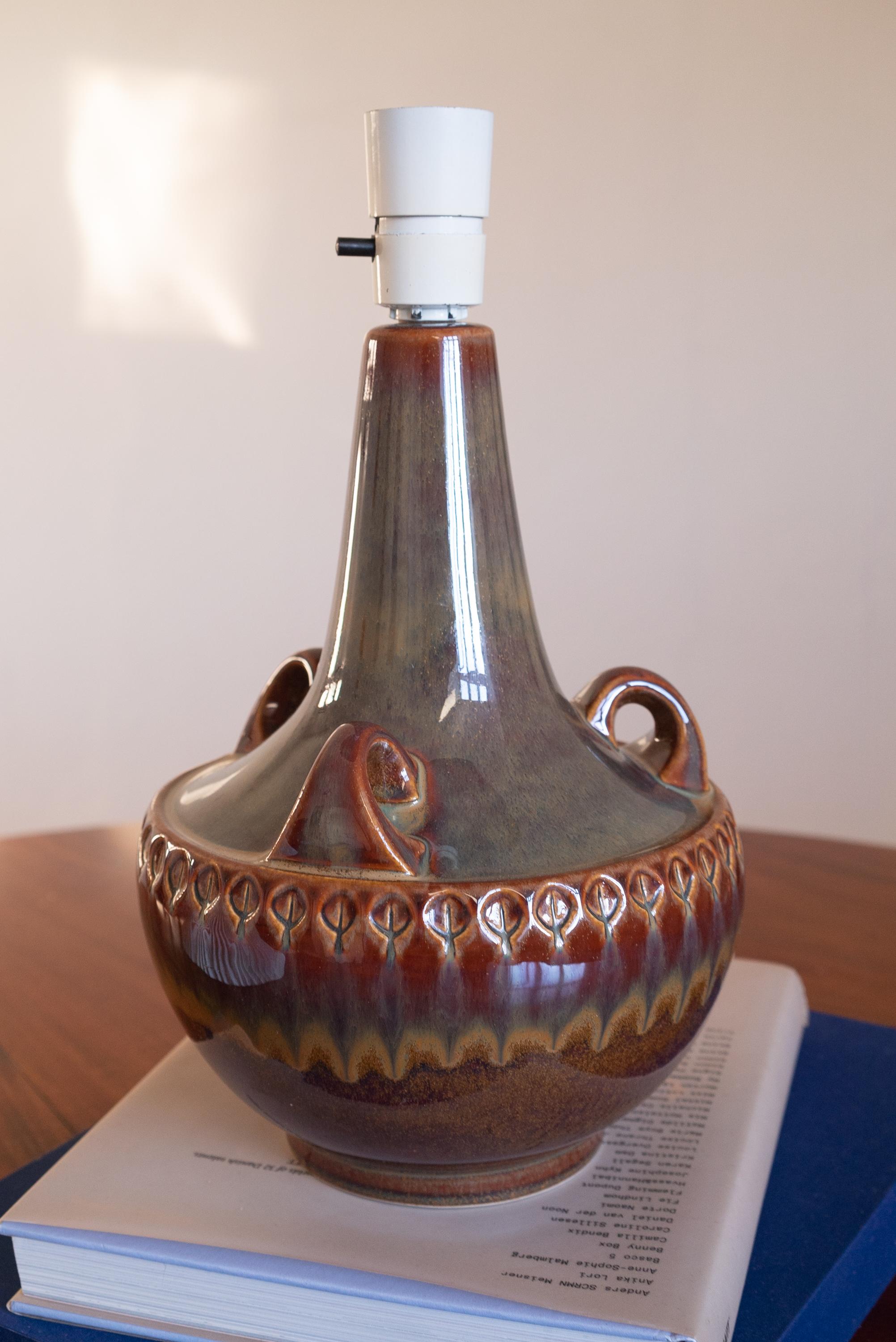 Mid-Century Modern Søholm Keramik, Large Table Lamp, Glazed Stoneware, Bornholm, Denmark, 1960s For Sale