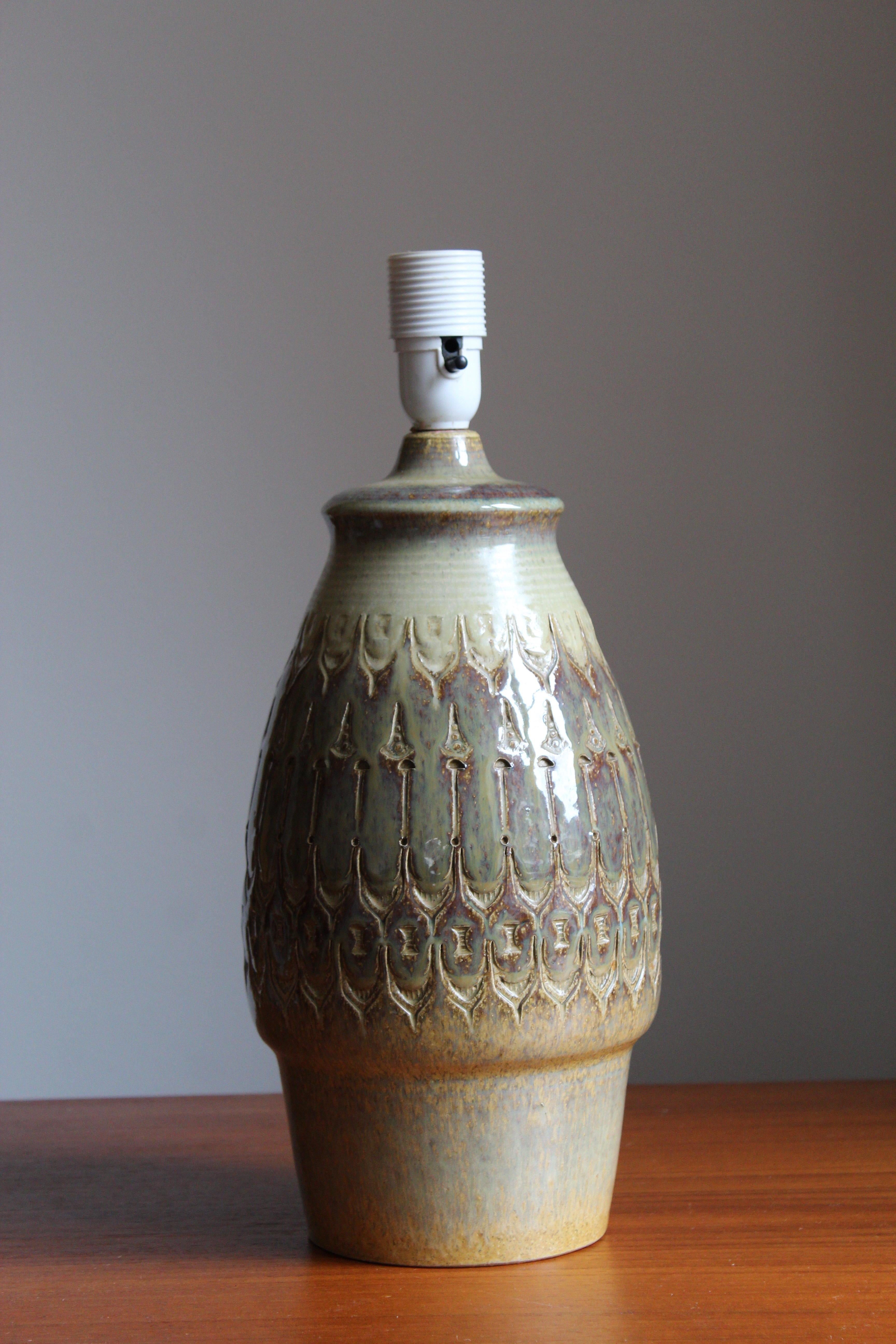 Mid-Century Modern Søholm Keramik, Large Table Lamp, Glazed Stoneware, Bornholm, Denmark, 1960s